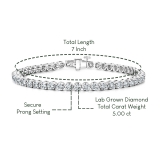 5.00 Ctw Round Lab Grown Diamond Classic Linear Tennis Bracelet, 10K White Gold