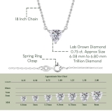 IGI Certified 0.75 Ctw Trillion Lab Grown Diamond 3 Prong Minimalist Solitaire Pendant with 18 inch Silver Chain, 10K White Gold