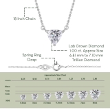 IGI Certified 1.00 Ctw Trillion Lab Grown Diamond 3 Prong Minimalist Solitaire Pendant with 18 inch Silver Chain, 10K White Gold