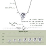 IGI Certified 1.50 Ctw Trillion Lab Grown Diamond 3 Prong Minimalist Solitaire Pendant with 18 inch Silver Chain, 10K White Gold