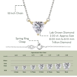IGI Certified 2.00 Ctw Trillion Lab Grown Diamond 3 Prong Minimalist Solitaire Pendant with 18 inch Silver Chain, 10K Yellow Gold