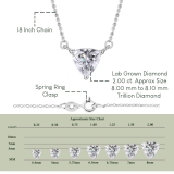 IGI Certified 2.00 Ctw Trillion Lab Grown Diamond 3 Prong Minimalist Solitaire Pendant with 18 inch Gold Chain, 10K White Gold