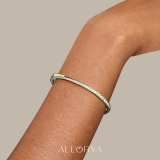 10K Yellow Gold Open Cuff Bangle Bracelet, 1.04 ctw Round Lab Grown Diamond
