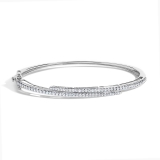 0.95 Cttw Round Lab Grown Diamond Wrap Over Cuff Bangle Bracelet, 10K White Gold