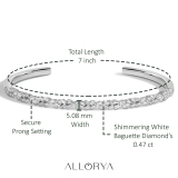 0.47 Ctw Baguette Lab Grown Diamond Zigzag Open Cuff Bracelet, 925 Sterling Silver
