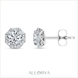 Hexagon Halo Push Back Stud Earrings for Women with 0.45 ctw, Round Lab Grown Diamond, 925 Sterling Silver