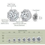 Hexagon Halo Push Back Stud Earrings for Women with 0.45 ctw, Round Lab Grown Diamond, 925 Sterling Silver