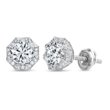 Hexagon Halo Screw Back Stud Earrings for Women with 0.45 ctw, Round Lab Grown Diamond, 925 Sterling Silver