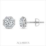 Hexagon Halo Screw Back Stud Earrings for Women with 0.45 ctw, Round Lab Grown Diamond, 925 Sterling Silver