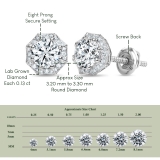 Hexagon Halo Screw Back Stud Earrings for Women with 0.45 ctw, Round Lab Grown Diamond, 925 Sterling Silver