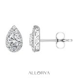 Pear Shape Cluster Halo Push Back Stud Earrings, 0.94 ctw Round Lab Grown Diamond in 925 Sterling Silver