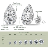 Pear Shape Cluster Halo Push Back Stud Earrings, 0.94 ctw Round Lab Grown Diamond in 925 Sterling Silver