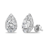 Pear Shape Cluster Halo Screw Back Stud Earrings, 0.94 ctw Round Lab Grown Diamond in 925 Sterling Silver
