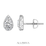 Pear Shape Cluster Halo Screw Back Stud Earrings, 0.94 ctw Round Lab Grown Diamond in 925 Sterling Silver