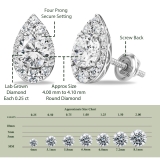Pear Shape Cluster Halo Screw Back Stud Earrings, 0.94 ctw Round Lab Grown Diamond in 925 Sterling Silver