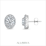 925 Sterling Silver Oval Filigree Framed Stud Earrings, 0.84 Ctw Round Lab Grown Diamond, Push Back