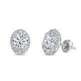 925 Sterling Silver Oval Filigree Framed Stud Earrings, 0.84 Ctw Round Lab Grown Diamond, Screw Back