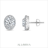 925 Sterling Silver Oval Filigree Framed Stud Earrings, 0.84 Ctw Round Lab Grown Diamond, Screw Back