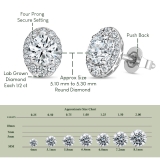 IGI Certified 925 Sterling Silver Oval Filigree Framed Stud Earrings, 1.34 Ctw Round Lab Grown Diamond, Push Back
