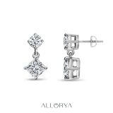 0.50 Ctw Princess & 0.18 Ctw Round Lab Grown Diamond Minimalist Drop Earrings for Her in 10K White Gold in Screw Back