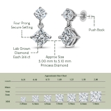 0.75 Ctw Princess & 0.18 Ctw Round Lab Grown Diamond Minimalist Drop Earrings for Her in 10K White Gold in Push Back