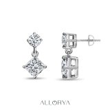0.75 Ctw Princess & 0.18 Ctw Round Lab Grown Diamond Minimalist Drop Earrings for Her in 10K White Gold in Screw Back
