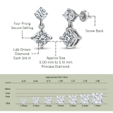 0.75 Ctw Princess & 0.18 Ctw Round Lab Grown Diamond Minimalist Drop Earrings for Her in 10K White Gold in Screw Back