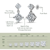 IGI Certified 1.00 Ctw Princess & 0.18 Ctw Round Lab Grown Diamond Minimalist Drop Earrings for Her in 10K White Gold in Push Back