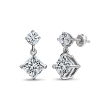 IGI Certified 1.00 Ctw Princess & 0.18 Ctw Round Lab Grown Diamond Minimalist Drop Earrings for Her in 10K White Gold in Screw Back