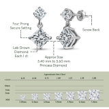 IGI Certified 1.00 Ctw Princess & 0.18 Ctw Round Lab Grown Diamond Minimalist Drop Earrings for Her in 10K White Gold in Screw Back