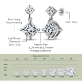 IGI Certified 1.50 Ctw Princess & 0.18 Ctw Round Lab Grown Diamond Minimalist Drop Earrings for Her in 10K White Gold in Screw Back