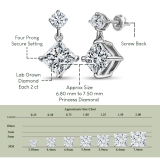 IGI Certified 2.00 Ctw Princess & 0.18 Ctw Round Lab Grown Diamond Minimalist Drop Earrings for Her in 10K White Gold in Screw Back