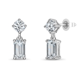 925 Sterling Silver Drop Earrings, 0.50 ctw Emerald & Round Lab Grown Diamond in Push Back