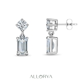 925 Sterling Silver Drop Earrings, 0.50 ctw Emerald & Round Lab Grown Diamond in Push Back