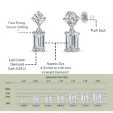 925 Sterling Silver Drop Earrings, 0.50 ctw Emerald & Round Lab Grown Diamond in Push Back