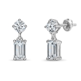 925 Sterling Silver Drop Earrings, 0.50 ctw Emerald & Round Lab Grown Diamond in Screw Back