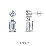 925 Sterling Silver Drop Earrings, 0.75 ctw Emerald & Round Lab Grown Diamond in Push Back