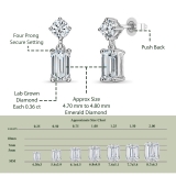 925 Sterling Silver Drop Earrings, 0.75 ctw Emerald & Round Lab Grown Diamond in Push Back