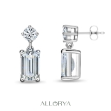 925 Sterling Silver Drop Earrings, IGI Certified 1.00 ctw Emerald & Round Lab Grown Diamond in Push Back