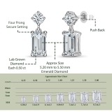 925 Sterling Silver Drop Earrings, IGI Certified 1.00 ctw Emerald & Round Lab Grown Diamond in Push Back