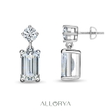 925 Sterling Silver Drop Earrings, IGI Certified 1.00 ctw Emerald & Round Lab Grown Diamond in Screw Back