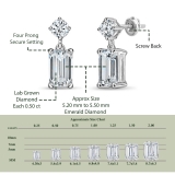 925 Sterling Silver Drop Earrings, IGI Certified 1.00 ctw Emerald & Round Lab Grown Diamond in Screw Back