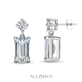 925 Sterling Silver Drop Earrings, IGI Certified 1.50 ctw Emerald & Round Lab Grown Diamond in Push Back
