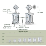 925 Sterling Silver Drop Earrings, IGI Certified 1.50 ctw Emerald & Round Lab Grown Diamond in Push Back