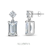 925 Sterling Silver Drop Earrings, IGI Certified 1.50 ctw Emerald & Round Lab Grown Diamond in Screw Back