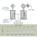 925 Sterling Silver Drop Earrings, IGI Certified 1.50 ctw Emerald & Round Lab Grown Diamond in Screw Back