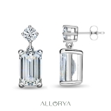 925 Sterling Silver Drop Earrings, IGI Certified 2.00 ctw Emerald & Round Lab Grown Diamond in Push Back
