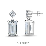 925 Sterling Silver Drop Earrings, IGI Certified 2.00 ctw Emerald & Round Lab Grown Diamond in Screw Back