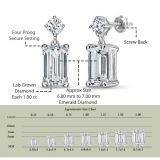 925 Sterling Silver Drop Earrings, IGI Certified 2.00 ctw Emerald & Round Lab Grown Diamond in Screw Back