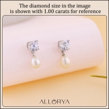 10K White Gold Drop Earrings, 6x4mm Cultured Freshwater Pearl & 0.75 CT Round Lab Grown Diamond in Screw Back